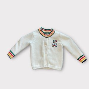 Cozy White Knit Sweater with Bear Design